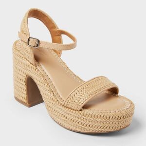 Open Box - Universal Thread - Women's Madeline Raffia Platform Sandal Tan